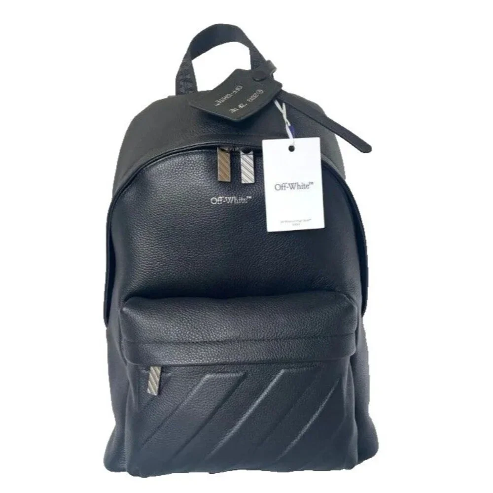NWT Off-White Classic Pebbled Leather Backpack Black  OWMBP006S26100